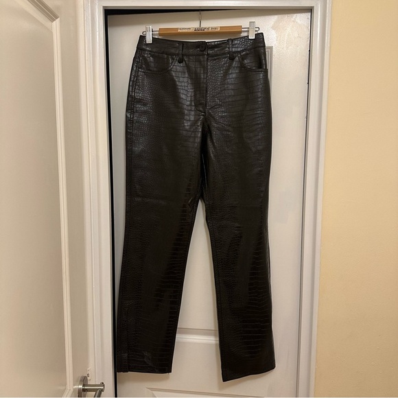 Mango Black Croc-Embossed Straight Leg Pants - Picture 3 of 7